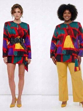 VTG 80s 90 Abstract Art Print Blouse 2X Plus Size Mini Dress Oversized Tunic Top